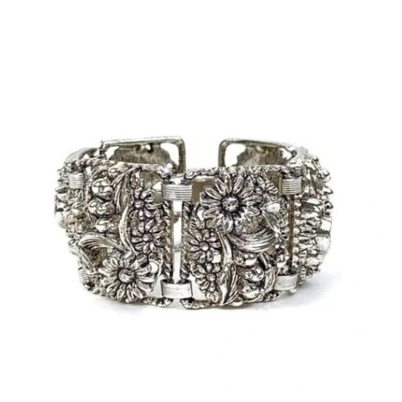 Sarah Coventry Silver Tone Antique Garden VINTAGE BRACELET 1962 Floral Panel - Picture 2 of 7